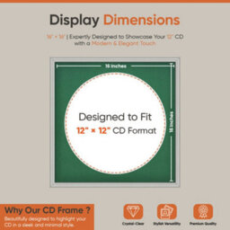 "16X16"" Light Grey Classic Vinyl Record Frame With Emerald Mount For 12 Inch Lp Disc - Ak Frames" - thumbnail 2