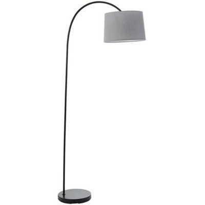 1.6M Curved Floor Lamp Matt Black & Grey Shade Free Standing Living Room Light - image 1