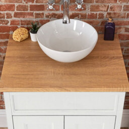 Homestylestore Antique White And Oak 645mm Bathroom Vanity Unit With Round Countertop Basin And Chrome T Bar Handles - thumbnail 2