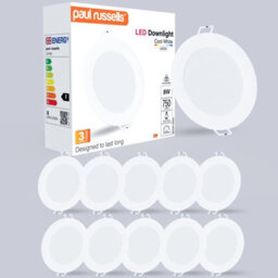 Paul Russells Led Round Panel Ceiling Lights, 8W 750 Lumens, Spotlights, Ip20, 4000K Cool White, Pack Of 10 - thumbnail 1
