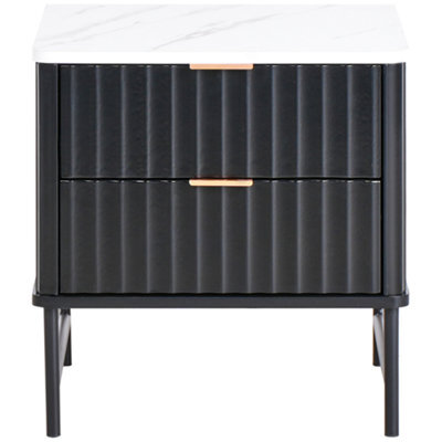 Wyld And Coco Novahome Two Drawer Bedside Table Black Marble-Effect Mdf Nightstand 48 X 40 X 50 Cm - image 1