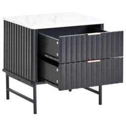 Wyld And Coco Novahome Two Drawer Bedside Table Black Marble-Effect Mdf Nightstand 48 X 40 X 50 Cm - thumbnail 5