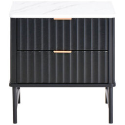 Wyld And Coco Novahome Two Drawer Bedside Table Black Marble-Effect Mdf Nightstand 48 X 40 X 50 Cm - thumbnail 1