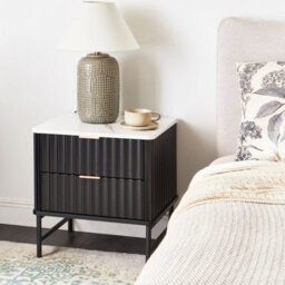 Wyld And Coco Novahome Two Drawer Bedside Table Black Marble-Effect Mdf Nightstand 48 X 40 X 50 Cm - thumbnail 2
