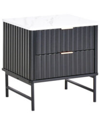 Wyld And Coco Novahome Two Drawer Bedside Table Black Marble-Effect Mdf Nightstand 48 X 40 X 50 Cm - thumbnail 3