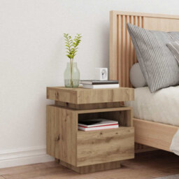 Berkfield Bedside Cabinet With Led Lights Artisan Oak 40X39X48.5 Cm - thumbnail 1
