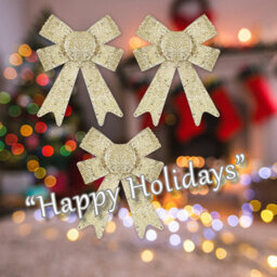 Tinsel Bows Christmas Decoration X 3 10Cm X 13Cm X 3Cm Champagne - thumbnail 4