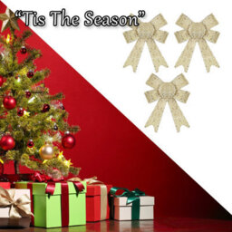 Tinsel Bows Christmas Decoration X 3 10Cm X 13Cm X 3Cm Champagne - thumbnail 6