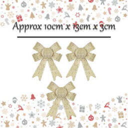 Tinsel Bows Christmas Decoration X 3 10Cm X 13Cm X 3Cm Champagne - thumbnail 2