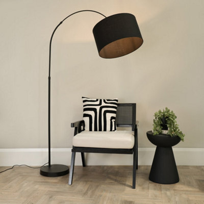 Valuelights Louis Black Arched Curved Floor Lamp With Black Fabric Drum Lamp Shade - image 1