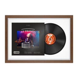 "AK Frames 25X17"" Walnut Modern Vinyl Record Frame With White Mount For 12 Inch Lp Cover & Disc - Overlapped Design"