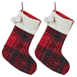 Urbn-Living Urbnliving 40Cm Luxury Red Black Tartan Christmas Stocking Hanging Sock Sack Xmas Gift Faux Set Of 2
