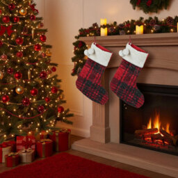 Urbn-Living Urbnliving 40Cm Luxury Red Black Tartan Christmas Stocking Hanging Sock Sack Xmas Gift Faux Set Of 2 - thumbnail 2
