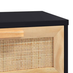 Berkfield Console Table Black 80X30X75 Cm Solid Wood Pine&natural Rattan - thumbnail 6