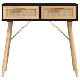 Berkfield Console Table Black 80X30X75 Cm Solid Wood Pine&natural Rattan - thumbnail 4