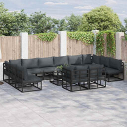 Berkfield Garden Sofa Set With Cushion 12 Pcs Black Aluminium - thumbnail 1