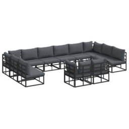 Berkfield Garden Sofa Set With Cushion 12 Pcs Black Aluminium - thumbnail 2