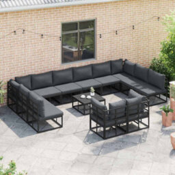 Berkfield Garden Sofa Set With Cushion 12 Pcs Black Aluminium - thumbnail 5
