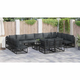 Berkfield Garden Sofa Set With Cushion 12 Pcs Black Aluminium - thumbnail 6