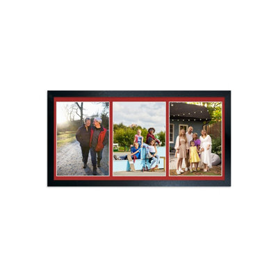 AK Frames 16X8 Pastel Pink Sleek Multi Photo Frame With Crimson Mount - Holds 3 Apertures (3X) 7X5 Photos - image 1