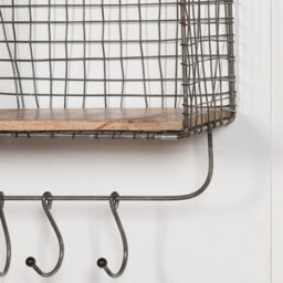 Iron Metal Wire Large 3 Compartment Wall Mounted Shelf With Hooks - thumbnail 2