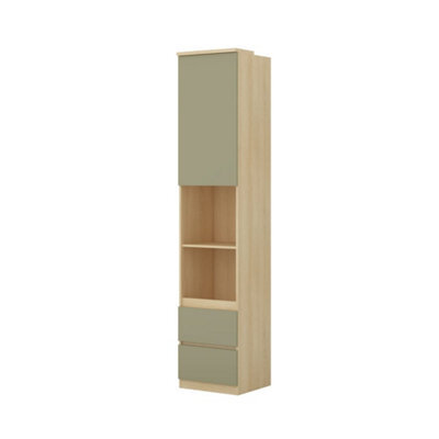Arte Terra 84 Storage Cabinet 45Cm Oak Lindberg & Eucalyptus, Slim Bedroom Cabinet With Universal Hinged Door & Shelves - image 1