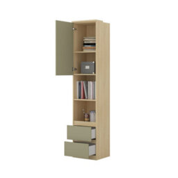 Arte Terra 84 Storage Cabinet 45Cm Oak Lindberg & Eucalyptus, Slim Bedroom Cabinet With Universal Hinged Door & Shelves - thumbnail 3