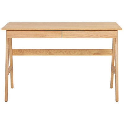 Beliani Office Desk Light Brown 120 X 70 Cm Two-Drawer Workstation With Lacquered Oak Legs - image 1