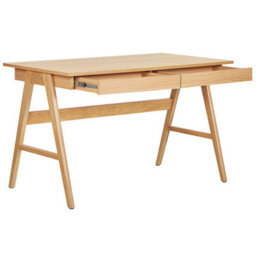Beliani Office Desk Light Brown 120 X 70 Cm Two-Drawer Workstation With Lacquered Oak Legs - thumbnail 5