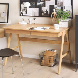 Beliani Office Desk Light Brown 120 X 70 Cm Two-Drawer Workstation With Lacquered Oak Legs - thumbnail 2