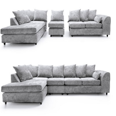 Furnishings For Less UK Monaco Chenille Fabric 5 Seater L Shaped Corner Sofa  Light Grey Left Hand Facing