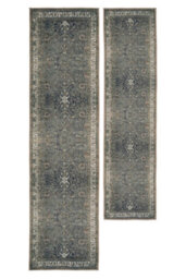 Loomed Traditional Vintage Cotton Chenille Rug Green Beige Machine Washable 60Cm X 240Cm - thumbnail 2