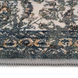 Loomed Traditional Vintage Cotton Chenille Rug Green Beige Machine Washable 60Cm X 240Cm - thumbnail 5