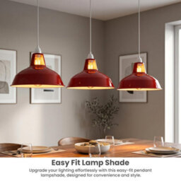 Metal E27 Red Pendant Light Shade With Reducer Plate - Industrial Style Ceiling Lamp Shade, 31.5Cm, Modern Kitchen And Dining - thumbnail 6