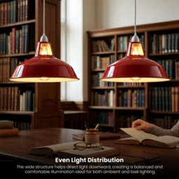 Metal E27 Red Pendant Light Shade With Reducer Plate - Industrial Style Ceiling Lamp Shade, 31.5Cm, Modern Kitchen And Dining - thumbnail 2