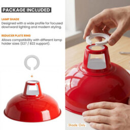 Metal E27 Red Pendant Light Shade With Reducer Plate - Industrial Style Ceiling Lamp Shade, 31.5Cm, Modern Kitchen And Dining - thumbnail 7