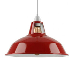 Metal E27 Red Pendant Light Shade With Reducer Plate - Industrial Style Ceiling Lamp Shade, 31.5Cm, Modern Kitchen And Dining - thumbnail 1