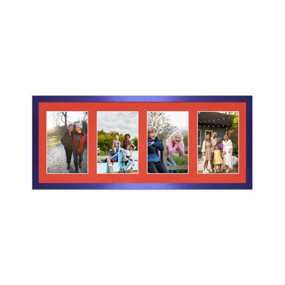 AK Frames 50X20Cm Purple Sleek Multi Photo Frame With Poppy Red Mount - Holds 4 Apertures (4X) 6X4 Photos - image 1