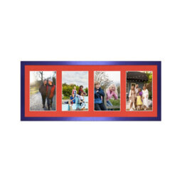 AK Frames 50X20Cm Purple Sleek Multi Photo Frame With Poppy Red Mount - Holds 4 Apertures (4X) 6X4 Photos