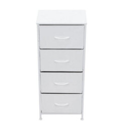 White 4 Drawer Storage Chest Dresser Steel Frame Fabric Drawers Bedroom Organiser - thumbnail 1