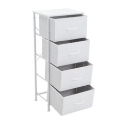 White 4 Drawer Storage Chest Dresser Steel Frame Fabric Drawers Bedroom Organiser - thumbnail 2