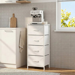 White 4 Drawer Storage Chest Dresser Steel Frame Fabric Drawers Bedroom Organiser - thumbnail 3