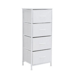 White 4 Drawer Storage Chest Dresser Steel Frame Fabric Drawers Bedroom Organiser - thumbnail 4
