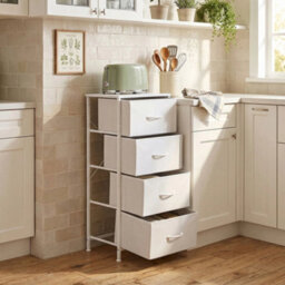 White 4 Drawer Storage Chest Dresser Steel Frame Fabric Drawers Bedroom Organiser - thumbnail 5