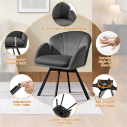 Yaheetech Dark Grey Flower Shaped Velvet Accent Chair With Removable Seat Cushion - thumbnail 5