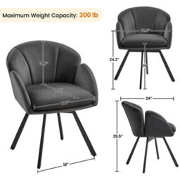 Yaheetech Dark Grey Flower Shaped Velvet Accent Chair With Removable Seat Cushion - thumbnail 3
