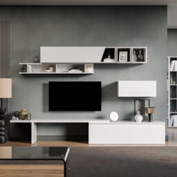 Decorotika Mery Moduler Modern Tv Unit Wall Mount Customizable Layout High Gloss White