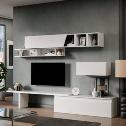Decorotika Mery Moduler Modern Tv Unit Wall Mount Customizable Layout High Gloss White - thumbnail 3