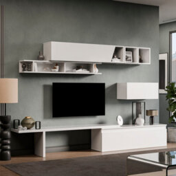 Decorotika Mery Moduler Modern Tv Unit Wall Mount Customizable Layout High Gloss White - thumbnail 2