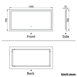 Probaty Bathrooms Bathroom Mirror 1400X700mm Dimmable Led With Anti-Fog Ip44 Rated Illuminated Backlit Wall Mounted Touch Switch Vanity Mirror - thumbnail 9
